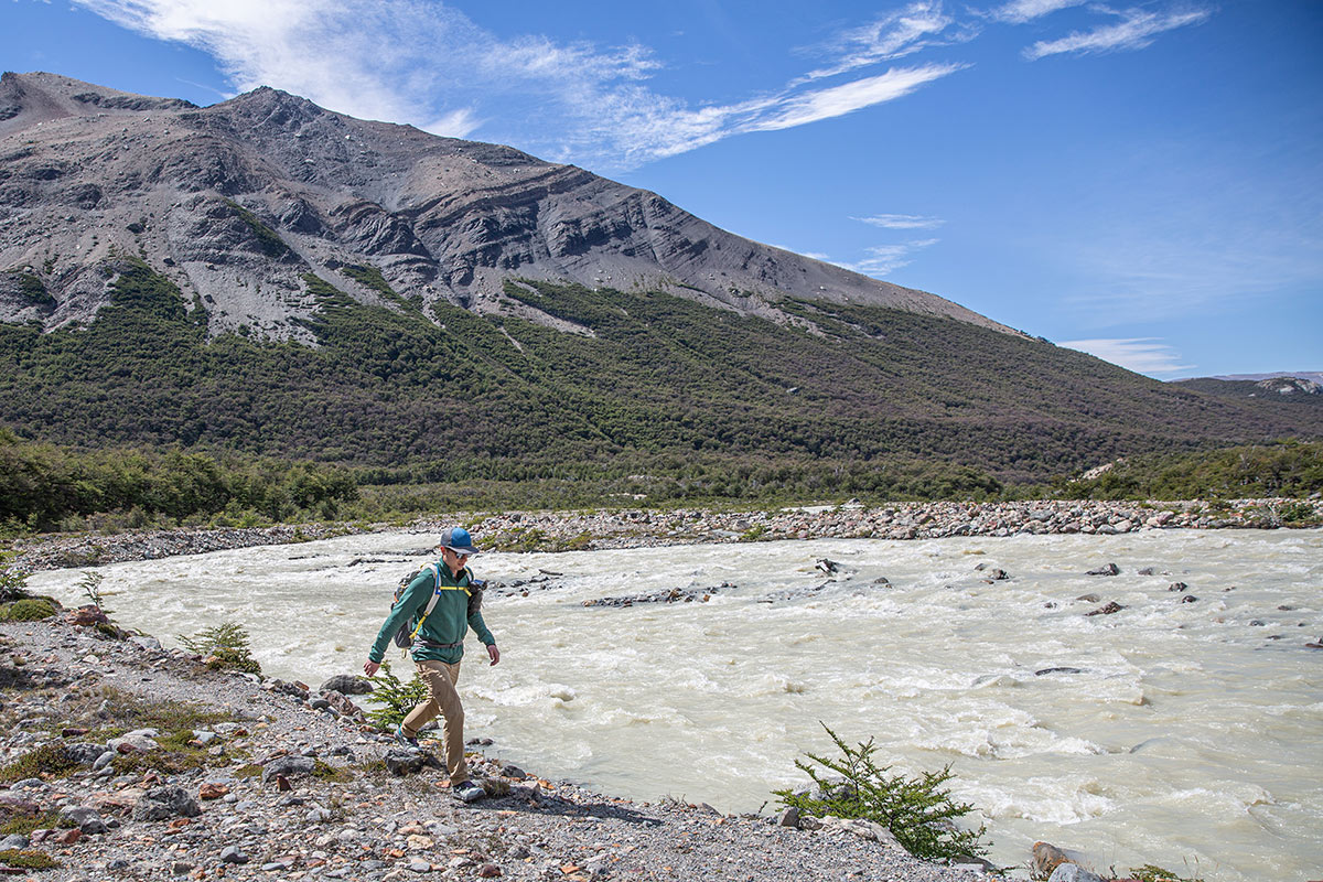 Salomon Predict Hike Mid GTX (hiking along a milky glacial stream in Patagonia)